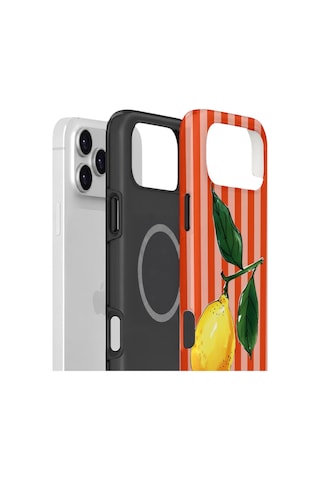 Apple iPhone Uyumlu 17 Pro Vorian Çift Katmanlı Magsafe Kılıf Sicilian Lemon Red Stripe