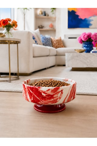 Mama Kabı Kedi Ve Köpek 1 Adet Doğal Mama Veya Su Kabı Kırmızı Marble