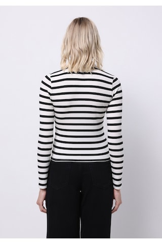 Colin's Colins Slim Fit Polo Yaka Çizgili Kadın Siyah Uzun Kol Tişört Cl1075895 Q1.v1 Blk SIYAH