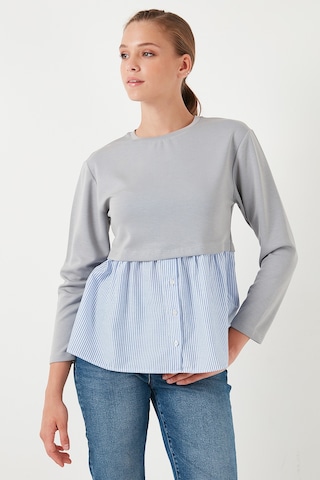Lela Bisiklet Yaka Gömlekli  Oversize Fit Oysho Kumaş Bayan Sweat 5865880 Gri