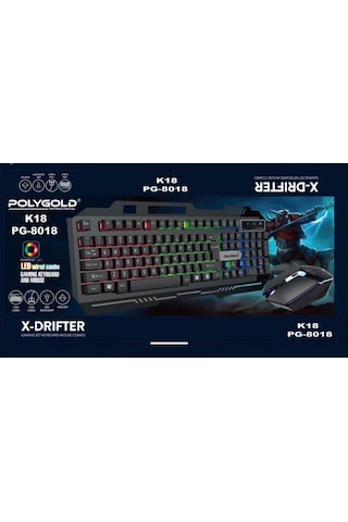 Poly Gold PG-8018 K18 USB Işıklı Klavye Ve Mouse Seti