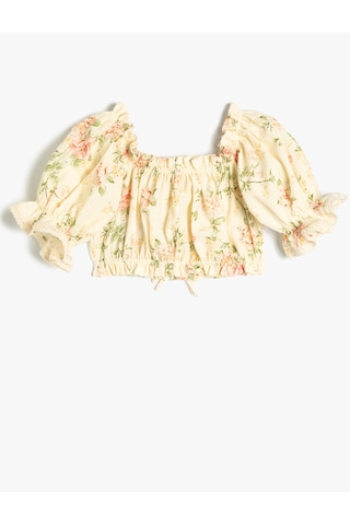 Koton Çiçekli Crop Bluz Fırfır Detaylı Pamuklu Pembe Desenli 4skg60007ew Pembe Desenli