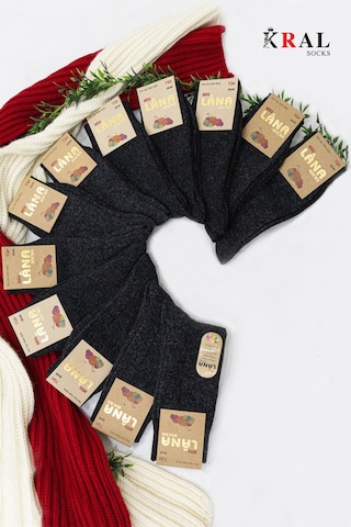 Kral Socks Çorap 12 Çift Kışlık Yün Çorap Lambswool Özel Kuzu Yünlü Kadınlar Için Termal Özellikli Siyah