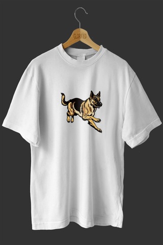 Noıssey -wed German Shepherd Tasarım Baskılı Oversize T-shirt Tişört Beyaz