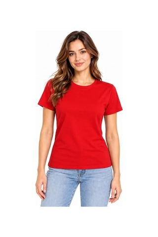 DefyModa Basic Tişört Bisiklet Yaka Kısa Kol Günlük Yazlık Slim Fit T-shirt Kırmızı