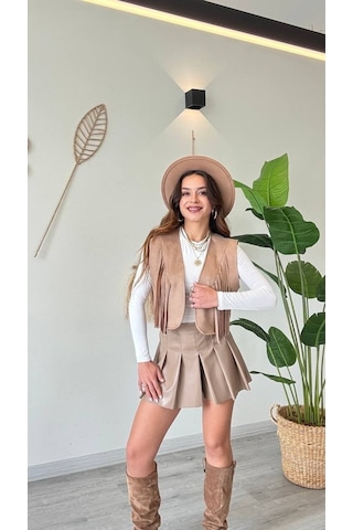 Modadua Püskül Detaylı Modern Yelek Güçlü Ve Özgür Stil-vizon Çok Renkli