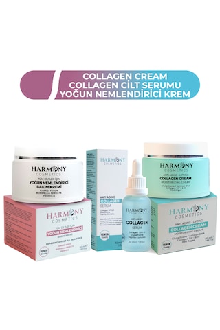 Kolajen Krem + Kolajen Serum + Yoğun Nemlendirici Bakım Kremi 3'lü Bakım Seti Kolajen Krem + Kolajen Serum + Yoğun Nemlendirici Bakım Kremi 3'lü Bakım Seti