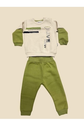 Mini World Erkek Çocuk Kalın Pamuklu Bel Paça Lastikli Eşofman Takım-14656 Yesil