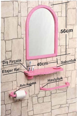 Çoklu 4 Parça 56X40Cm Büyük Otel Banyo Cafe Wc Tuvalet Ayna Seti Pembe