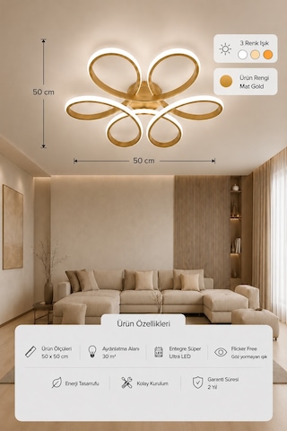 Niva Led Plafonyer Avize 3 Renk Kumandalı Eskitme