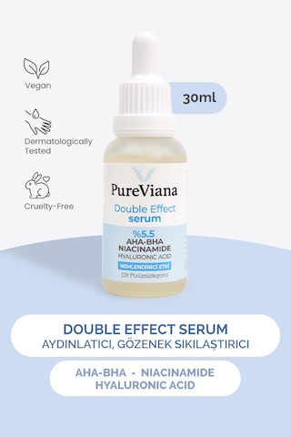 Pureviana Double Effect Serum 30ml Aha-bha + Niacinamide + Hyaluronik Asit Aydınlatıcı, Gözenek Sıkılaştırıcı, Ton Eşitleyici
