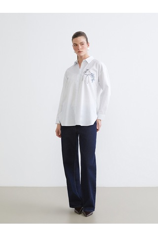 Lcw Comfort Mavi Çizgili Kadın Poplin Gömlek