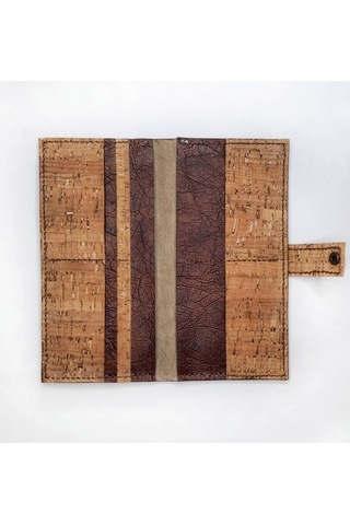 Doğal Hakiki Deri Ve Mantar Derisi Handmade Clutch Cüzdan Koyu Kahverengi