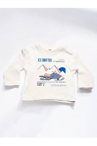 Çikoby Erkek Bebek Ice Drifter Yazılı İnce Uzun Kollu Tshirt-14865 Ekru