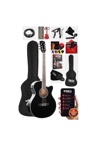 Midex XC-300XBK-EQ Profesyonel Siyah Elektro Akustik Gitar 4/4 Yetişkin Üst Segment (Gigbag Çanta Tuner Capo Askı Jak Kablo Pena)