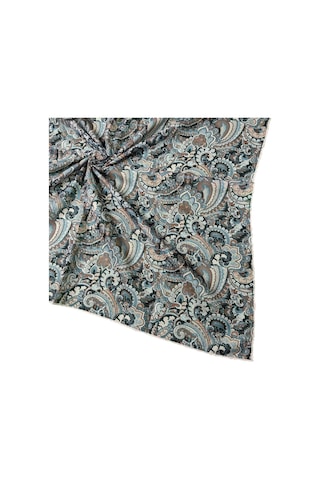 Ebruli Pamuklu Etnik Desenli Soft Eşarp 90x90 Cm Kiremit - Siyah