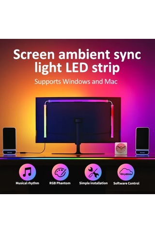 86.36cm Ekran Rengi Ve Müzik Ve Oyun İle Senkronize - Monitörler İçin Akıllı Led Şerit Işıkları, Rgbıc Bilgisayar Işık Barları, Usb Güçlü, Yazılım Kontrolü, Oyun Ve Masa Dekorasyonu İçin İdeal