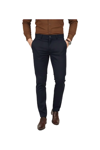 Deepsea Erkek Koyu Lacivert Modern Fit Likralı Kumaş Pantolon Günlük & Ofis Kullanımı 2602020 Koyu Lacivert