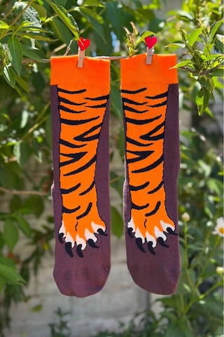 Lousocks Unisex Kaplan Pençe Desenli Soket Çorap Kahverengi