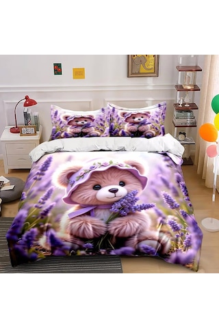 Nevresim Takımı 200 X 220 Lila Ayıcık Nevresim Takımı, Fermuarlı, Fermuarlı, Yetişkinler Ve Çocuklar İçin, Yumuşak, Nefes Alan Mikrofiber Nevresim + 2 Yastık Kılıfı 80 X 80 Cm Çok Renkli