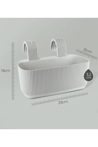 Omnipazar Krs-249 Dekoratif Plastik Pera Askılı Balkon Saksı 3.2 Litre Gri