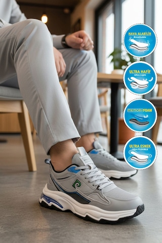 Pierre Cardin Gri Fileli Hafif Esnek Hafızalı Taban Erkek Spor Ayakkabı Pcı-11349 M Gri
