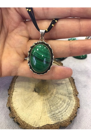 Malahit Malakit Taşlı Gümüş 925 Ayar Kolye Taş