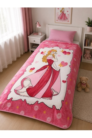 Aksu -prenses Kalpli- Tek Kişilik Çocuk Battaniye 155x215 Pembe