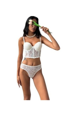 Onsekiz18shop Destekli Taşlı Tül Beyaz Parıltılı Çiçekli Beyaz Büstiyer Takım
