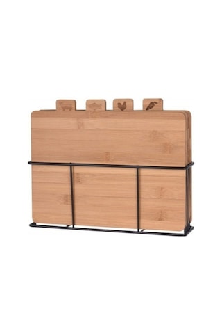 Excellent Houseware 4'lü Bambu Kesme Tahtası Seti - Kahverengi - 28x20x7 Cm Kahverengi