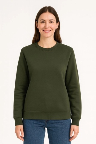 Valensdesign Üç İplik Düz Bisiklet Yaka Sweatshirt - Haki
