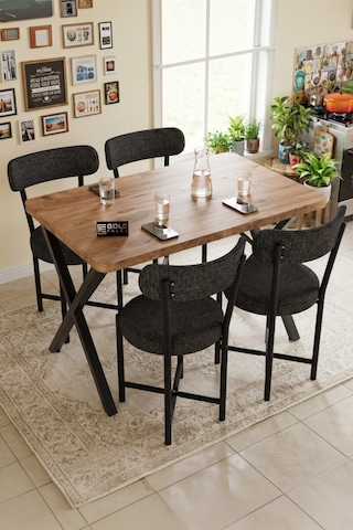 Reyo Falez Elma 110x70 Cm Masa Takımı 4 Sandalyeli Modern Mutfak Balkon Kafe Yemek Masası Seti Atlantik Çam - Antrasit 9881