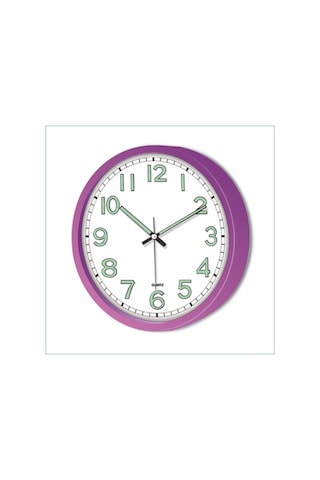 Gece Okunabilen Ultra Mor Kasa 22 Cm Sessiz Fosforlu Duvar Saati Çok Renkli