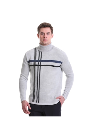 Hatemoğlu Gri Comfort Fit Desenli Balıkçı Yaka Yünlü Triko Kazak 34232022a Gri