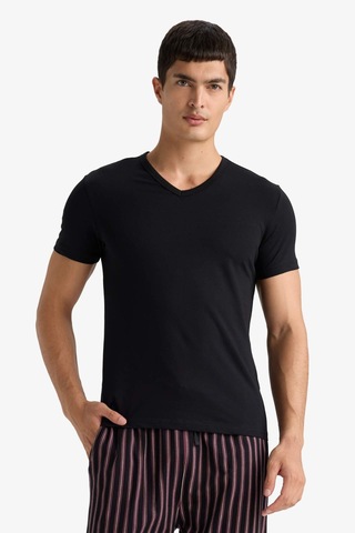 Defacto Slim Fit Dar Kesim V Yaka Üst L4884az25aubk27 Siyah