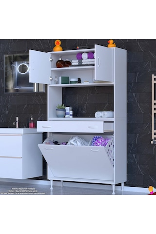 Modilayn Arda 100x173x32,5 Cm 1 Çekmece 3 Göz Sepetli Ve 3 Raf Akıllı Dolap İle Dağınıklığa Son Beyaz