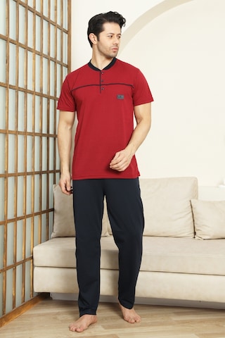 Enisena Erkek %100 Pamuk Pijama Takımı -3 Düğmeli-robalı 12383 Bordo