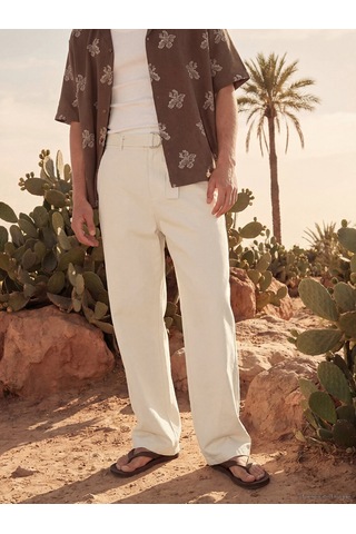 Lc Waikiki Lc Waıkıkı Ekru Regular Fit Kemerli Erkek Pantolon