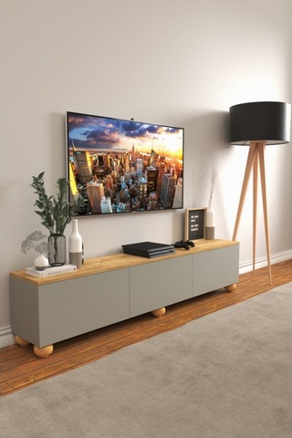 B3 Concept Nort Serisi Koyu Gri & Safir Meşe 3 Kapaklı Tv Ünitesi