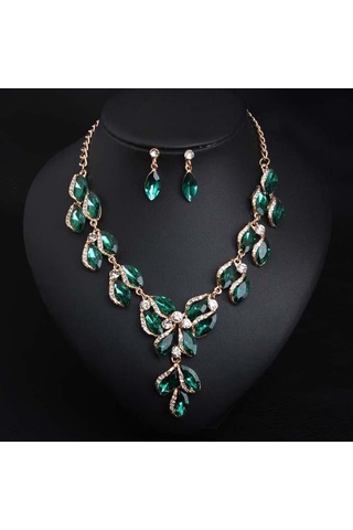 Kristal Değerli Taş Köprücük Kemiği Kısa Kolye Küpe Takı Seti Moda Kadın Aksesuarları Beyaz