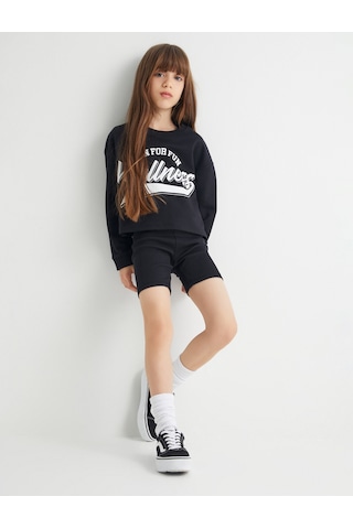 Koton Sweatshirt Ve Şort Seti İkili Pamuklu Siyah 4skg10180ak Siyah