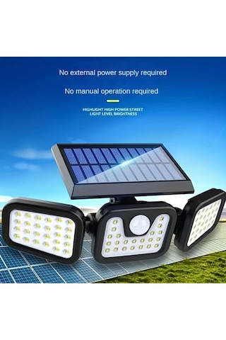 Elmpaly Güneş Enerjili 3 Başlı Duvar Lambası 74 Led Hareket Sensörlü Güvenlik Işığı Bahçe Ön Kapı Garaj Yol Aydınlatma Su Geçirmez Solar Enerji Tasarruflu Altın