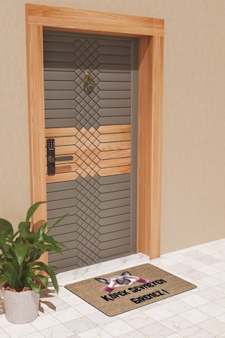 Rugmood Modern Dijtal Baskı Kahverengi Köpek Sevmeyen Giremez Kapı Önü Paspası Çok Renkli