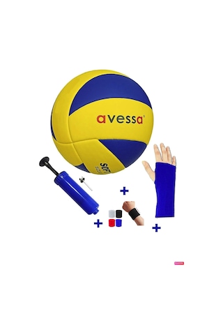 Voleybol Topu Soft Touch 275 gr No 5 Pompa + Kolluk + Bileklik Sarı - Beyaz - Mavi