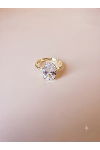 Rhea Jewelry Çelik Zirkon Taşlı Kolye Ve Ayarlanabilir Yüzük Seti Gold Kadın Takı Seti Altın