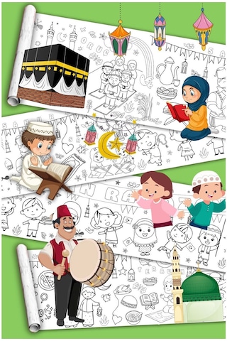 Ramazan Ayı - Oruç Temalı Dev Boyama Kağıdı - Çocuk Boyama Rulosu - Büyük Boy 5 Metre Uzunluk