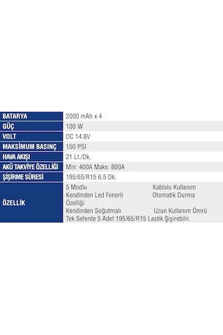 Mercure Mc 5647 Akü Takviye Ve Lastik Şişirme Şarjlı