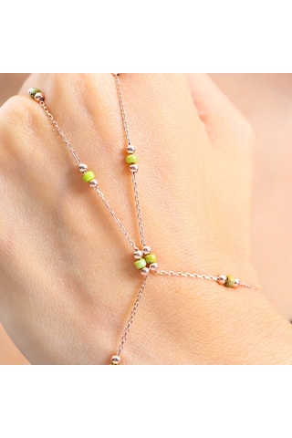 Lime Yeşili Boncuk Detay Rose Renk Gümüş Şahmeran Rose Gold