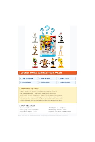Looney Tunes Sürpriz Figür Paketi 1 Adet Koleksiyonluk Oyuncak Figür 5-6 Cm