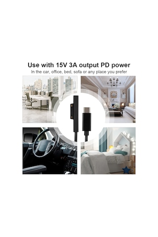 Hombey Surface Pro 3/4/5/6/book/book2/go İçin 15v 3a Pd Şarj Kablosu, 1.5m Uzunluk, Type-c Arayüz, 304 Paslanmaz Çelik, Hızlı Şarj Ve Veri Transferi